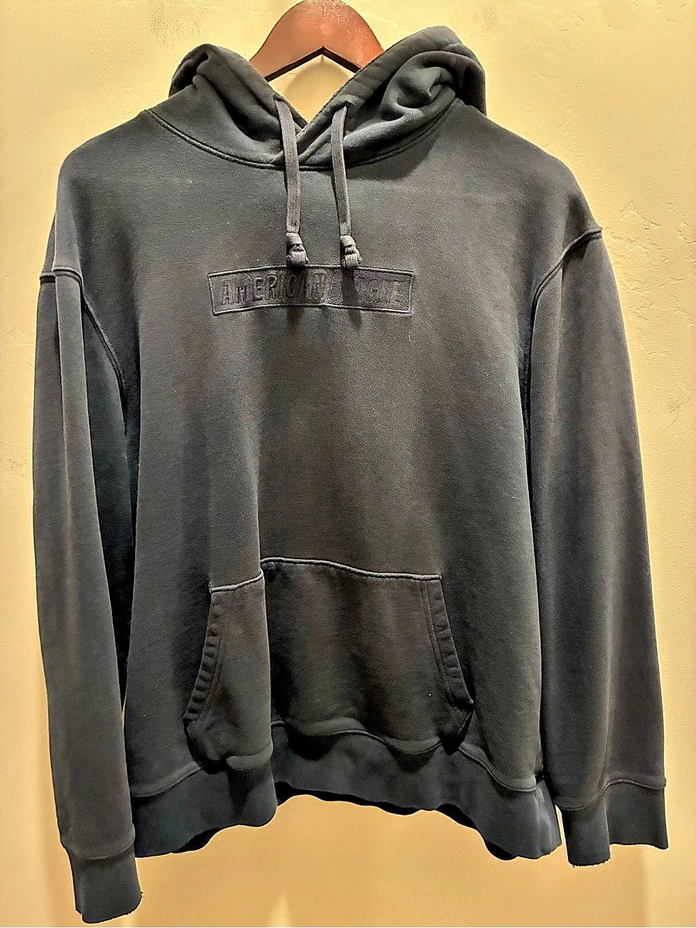 American Eagle Embroidered Box Logo Hoodie Navy Blue Large